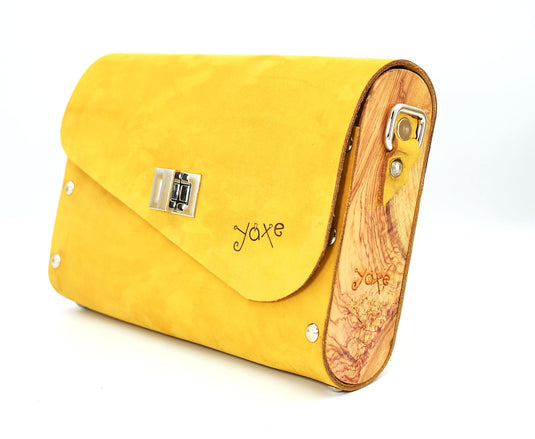 Yellow leather wood women bag – Handmade bags &#038; jewelry